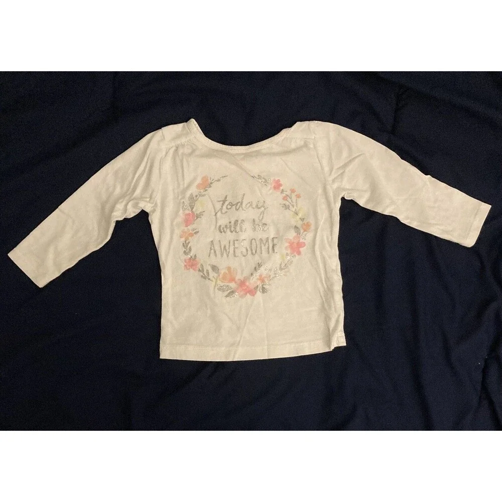 12 Months Carter’s baby girl clothes - one piece long sleeve top | text theme